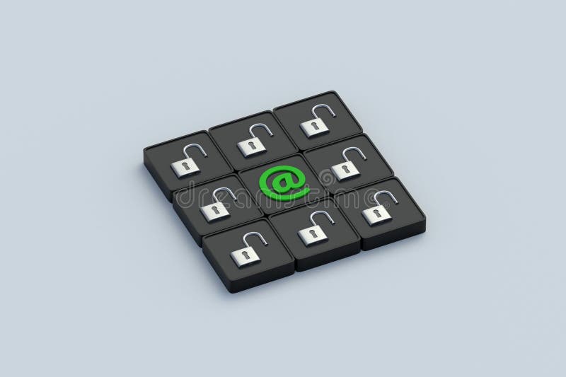 Unlocked account. Correspondence security. Open access to mail royalty free illustration