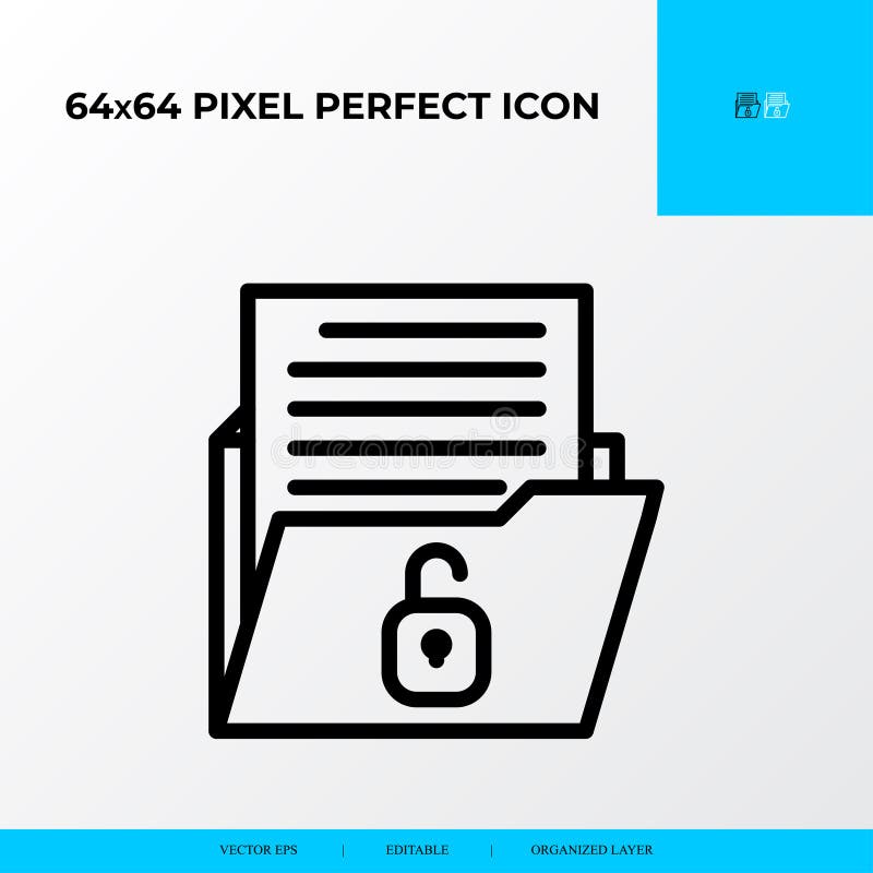Unlocked folder vector line icon style. security and private file icon. 64x64 Pixel perfect stock illustration