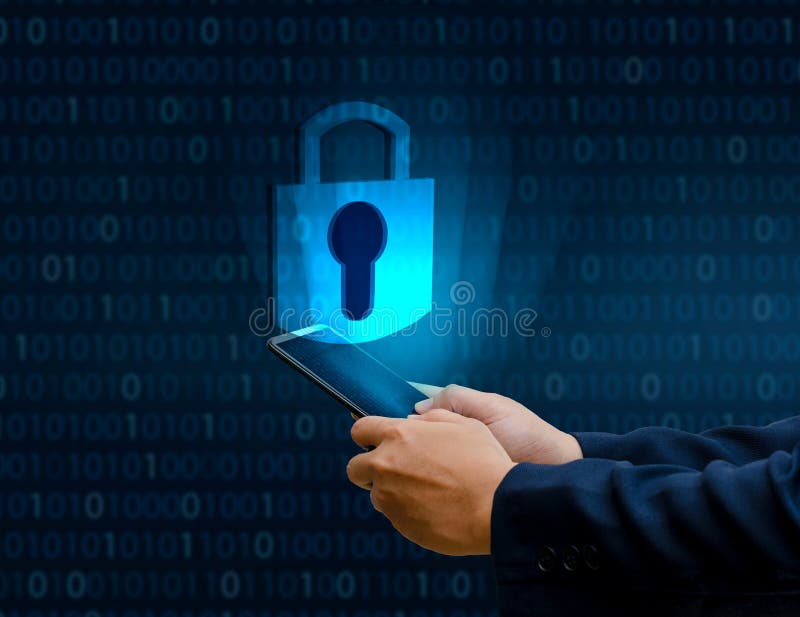 Unlocked smartphone lock Internet phone hand Business people press the phone communicate in the Internet security royalty free stock images