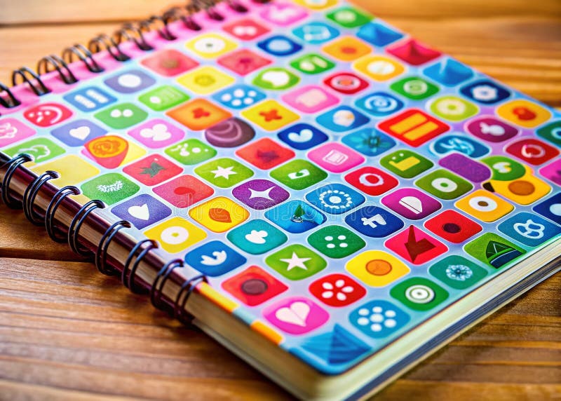 Unlocking Brand Identity A Creative Approach to Visual Branding with Pictograms on a Notebook royalty free illustration