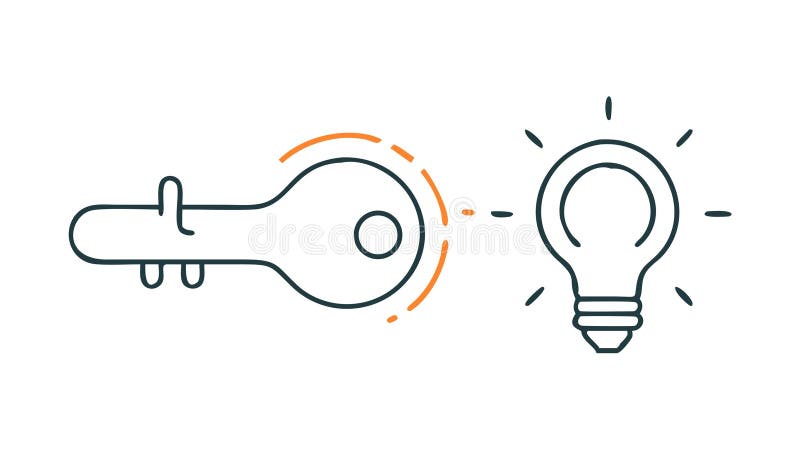 Unlocking Creative Ideas: Key to Innovation. vector design Generative AI. A key pointing to a lightbulb. This icon represents unlocking creative ideas and finding the key to innovation. It signifies discovering solutions, breaking through creative blocks, and gaining insights, ideal for problem-solving and brainstorming sessions, vector design Generative AI