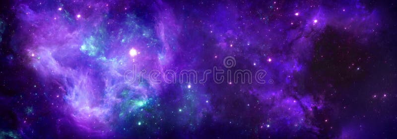 Uno sfondo cosmico con una nebulosa viola colorata e stelle luminose illustrazione vettoriale
