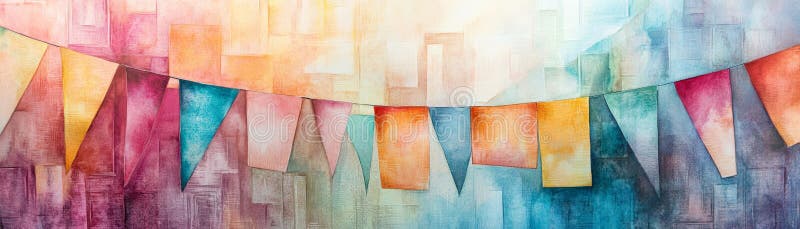 Uno sfondo di acquerello vivace con cuciture colorate che creano un'atmosfera festiva perfetta per celebrazioni ed eventi illustrazione di stock