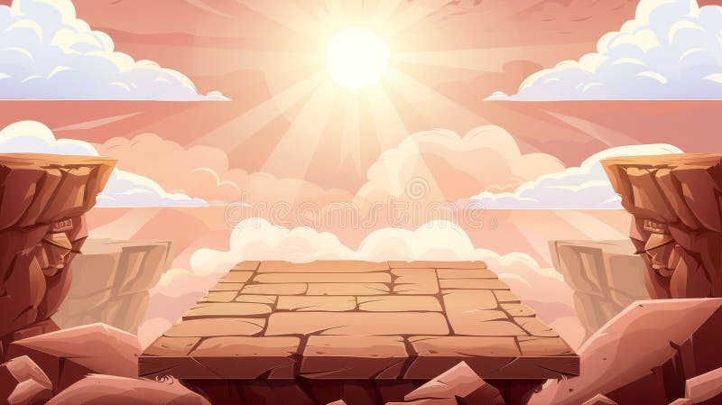 A modern cartoon background with ancient game temples. A Maya arena floor with sunlight and clouds. An ancient Egyptian rock podium for a fight or duel.. AI generated. A modern cartoon background with ancient game temples. A Maya arena floor with sunlight and clouds. An ancient Egyptian rock podium for a fight or duel.. AI generated