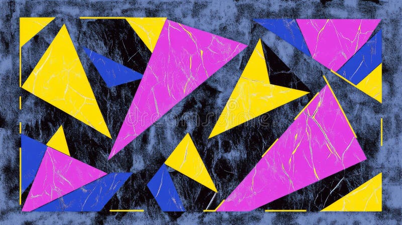 Uno sfondo geometrico astratto comprendente triangoli testurizzati e colori vividi forma un design d'arte moderno immagini stock