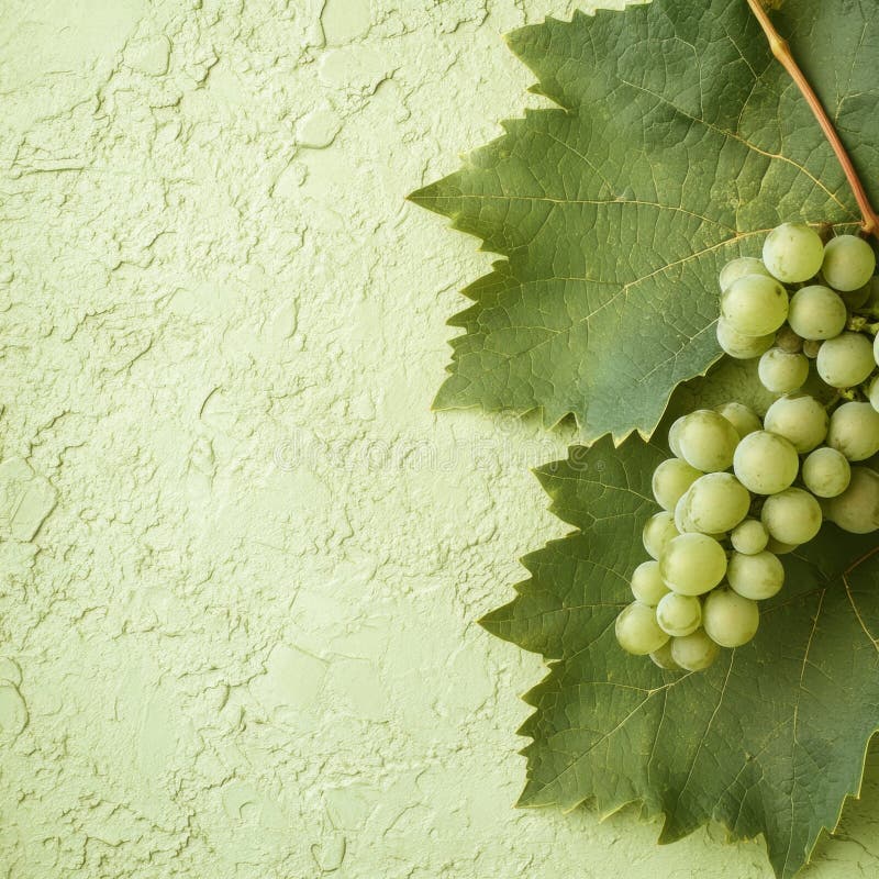 Uno sfondo verde con foglie di uva testurizzate e un'area morbida per testi ideali per disegni naturali e fotografia stock