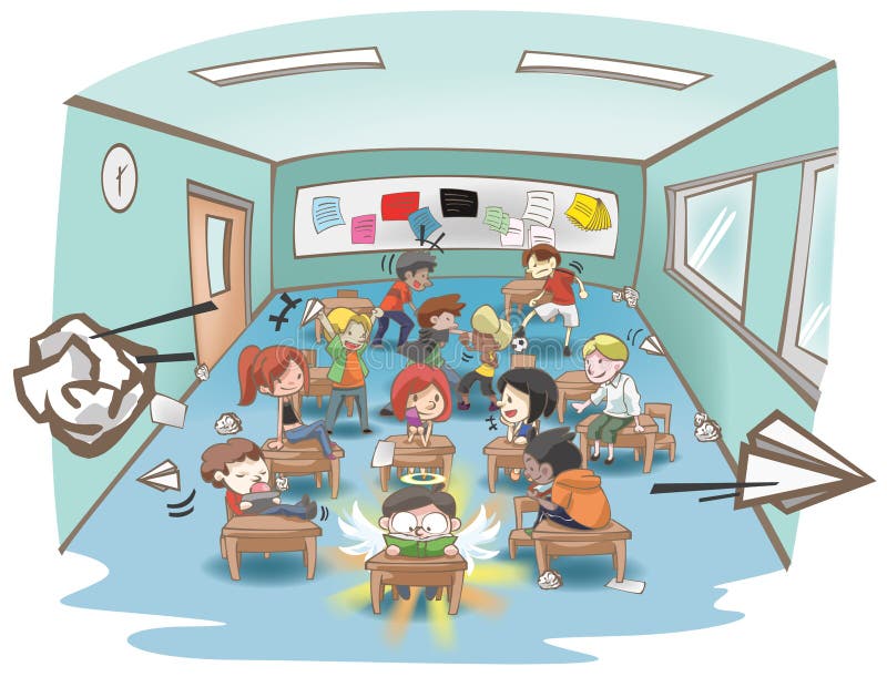 Unordentliches Klassenzimmer der Karikatur Schulvoll des frechen Kinderstudenten vektor abbildung Unordentliches Klassenzimmer der Karikatur Schulvoll des frechen Kinderstudenten vektor abbildung