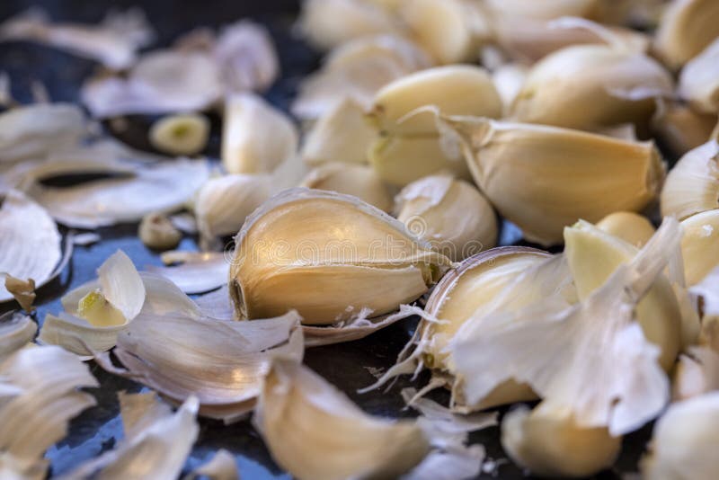 Unpeeled Cloves of Garlic on a Kitchen Counter Top Stock Image Image