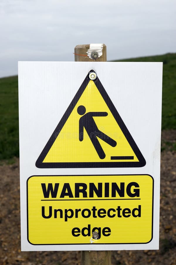 Unprotected edge warning sign with clipping path