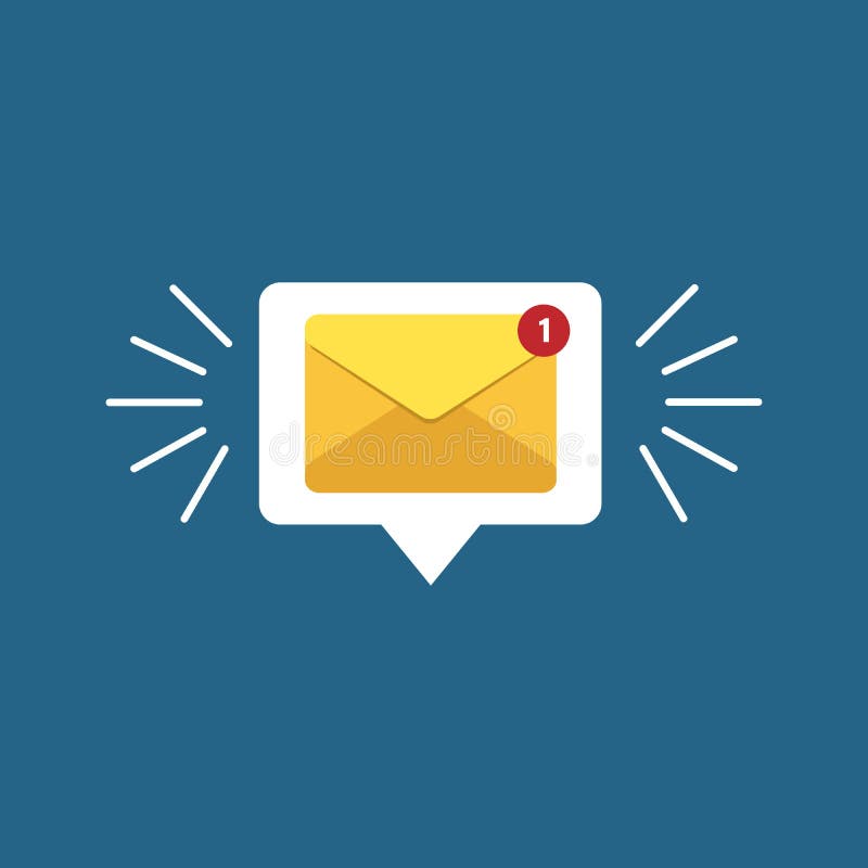 Unread email notification. New message vector illustration. Yellow email alert. Isolated on colorful background stock illustration