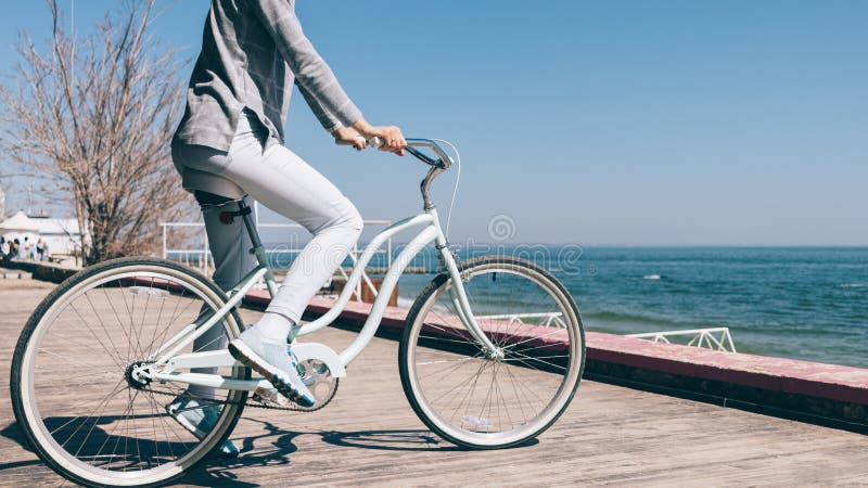 Unrecognizable Young Woman Stopped during Bike Ride Stock Image - Image ...
