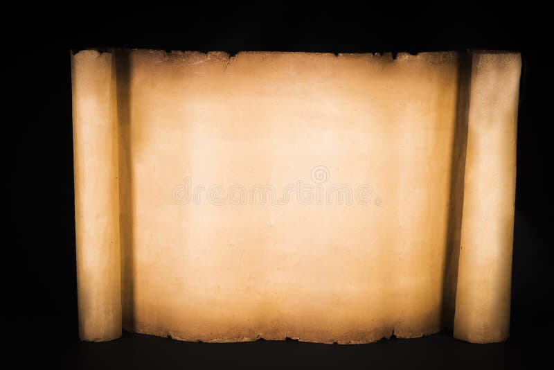 Unrolled papyrus scroll on a black background stock images Unrolled papyrus scroll on a black background stock images