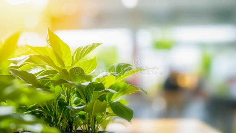 Unscharfer Innenhof mit grünen Topfpflanzen stock abbildung