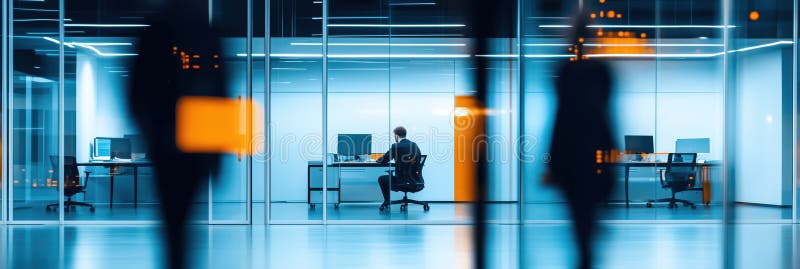 Unscharfes Büro mit Mitarbeitern, die moderne Arbeitsfläche zeigen vektor abbildung