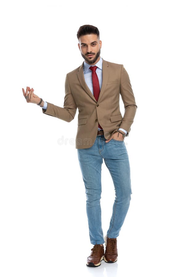 Unshaved Smart Casual Model Holding Tie And Looking Down Stock Image Image Of Hairstyle Style