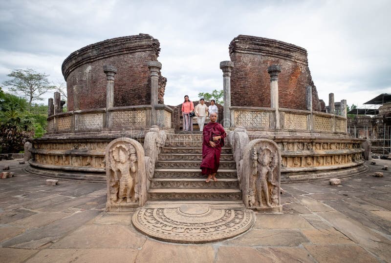 The Unspecific monk praying Buddha at the outside of Polonnaruwa Vatadage, Sri Lanka