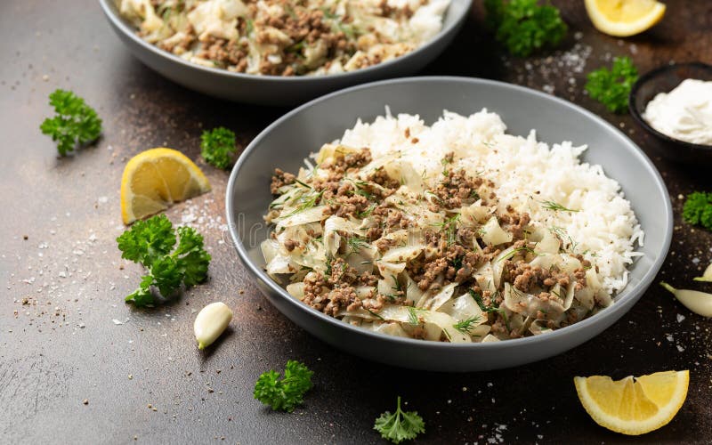 Unstuffed Cabbage Roll with Ground Beef, Rice and Vegetables. Stock