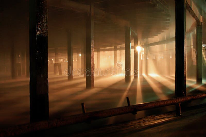 Under a cooling tower in the night. Under a cooling tower in the night