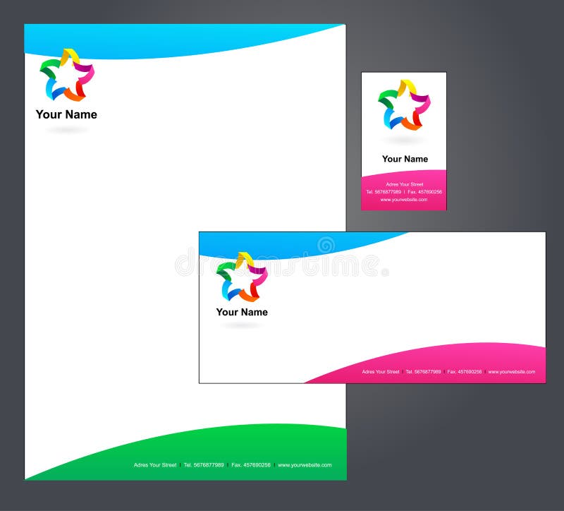 Corporate Identity Template design #5 - illustration with letterhead, envelope and business card. Corporate Identity Template design #5 - illustration with letterhead, envelope and business card