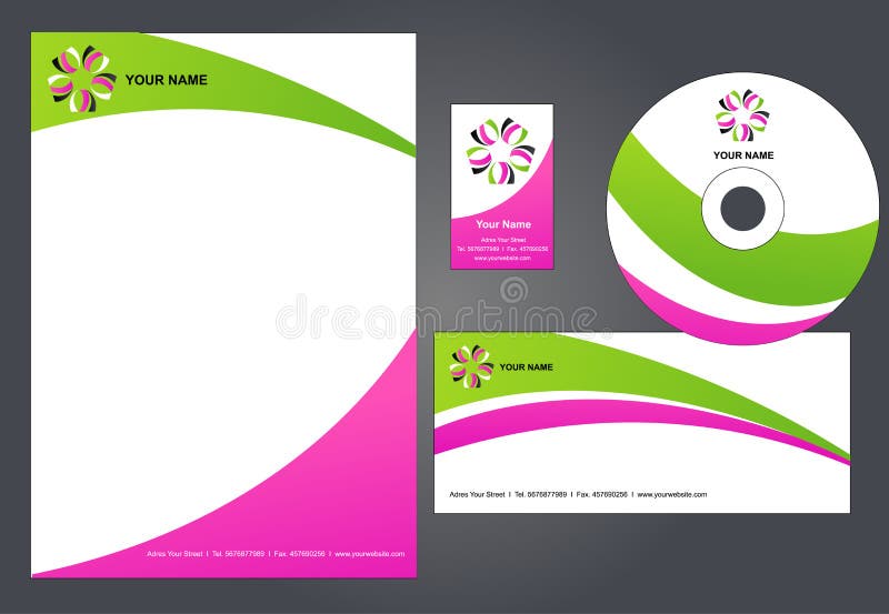 Corporate Identity Template design - illustration with CD, blank, letterhead, envelope and business card. Corporate Identity Template design - illustration with CD, blank, letterhead, envelope and business card