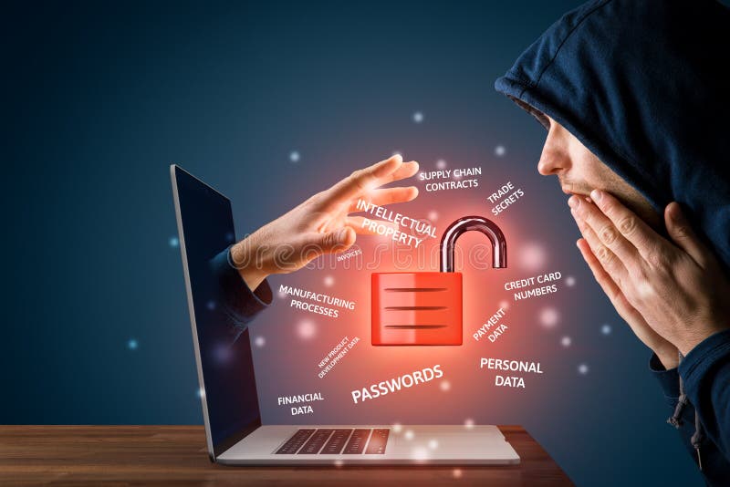 Unternehmensdatenkonzept Cybersecurity mit entsetztem Benutzer lizenzfreies stockfoto