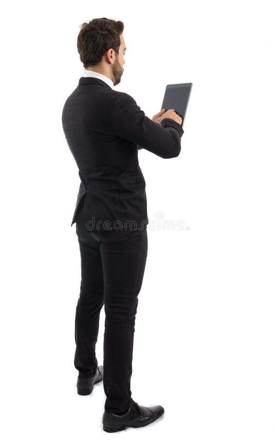 Unternehmer auf der Rückseite unter Verwendung einer Tablette Schönes und elegantes p stockbild