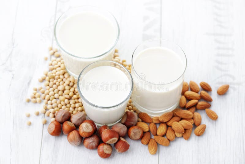 Unterschiedliche Milch des strengen Vegetariers stockbild Unterschiedliche Milch des strengen Vegetariers stockbild