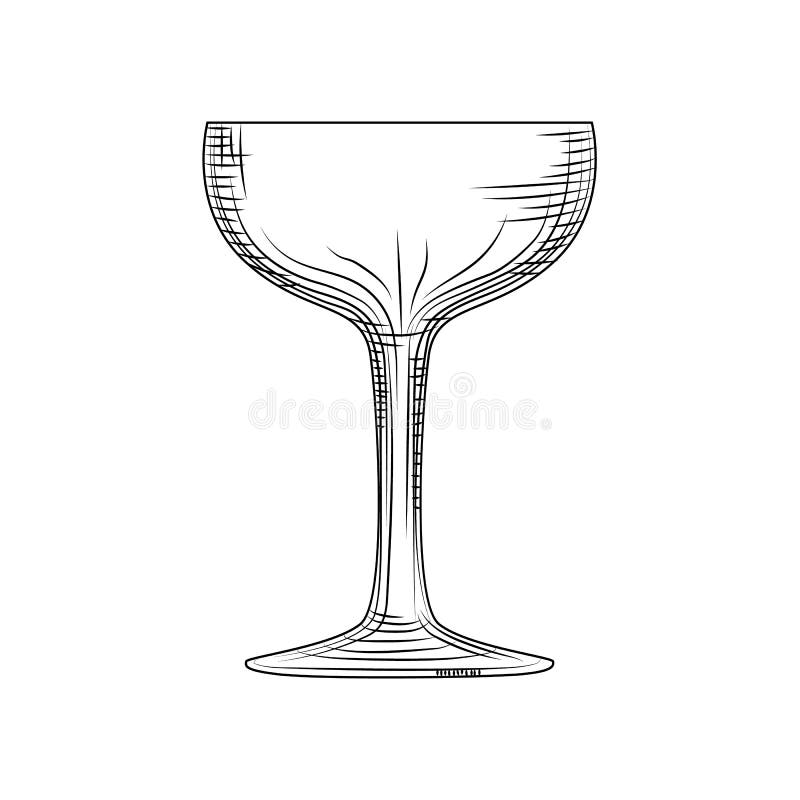 Untertassenglas Glasskizze des Handgezogenen Champagners Leeres Sektglas lizenzfreie abbildung