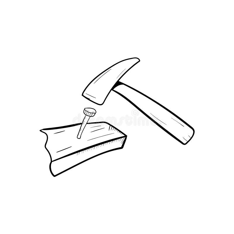 Nail Hammer Icon in Doodle Sketch Lines. Construction Tool Work Carpenter  Nail Wood Stock Illustration - Illustration of claw, home: 134927345