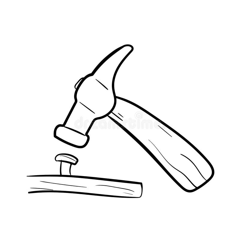 Nail Hammer icon in doodle sketch lines. Construction tool work carpenter nail wood royalty free illustration