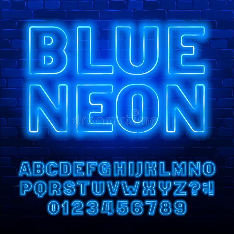 Blue Neon Alphabet Font. Blue Color Light Bulb Capital Letters and ...