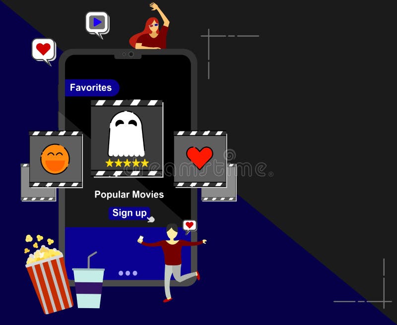A flat vector banner of mobile movie concept. royalty free illustration