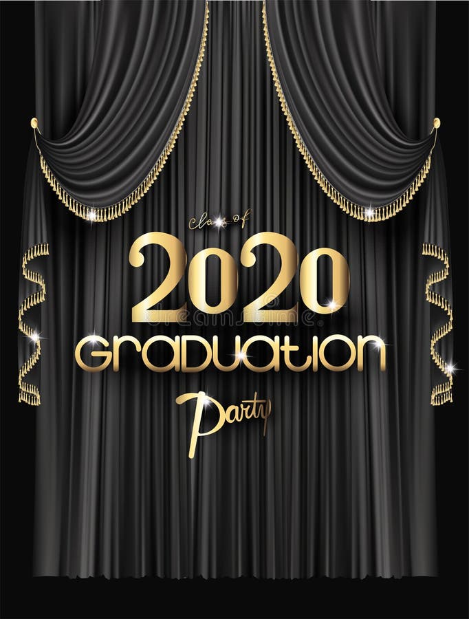 Elegant graduation party invitation card with black curtains with fringe. royalty free illustration