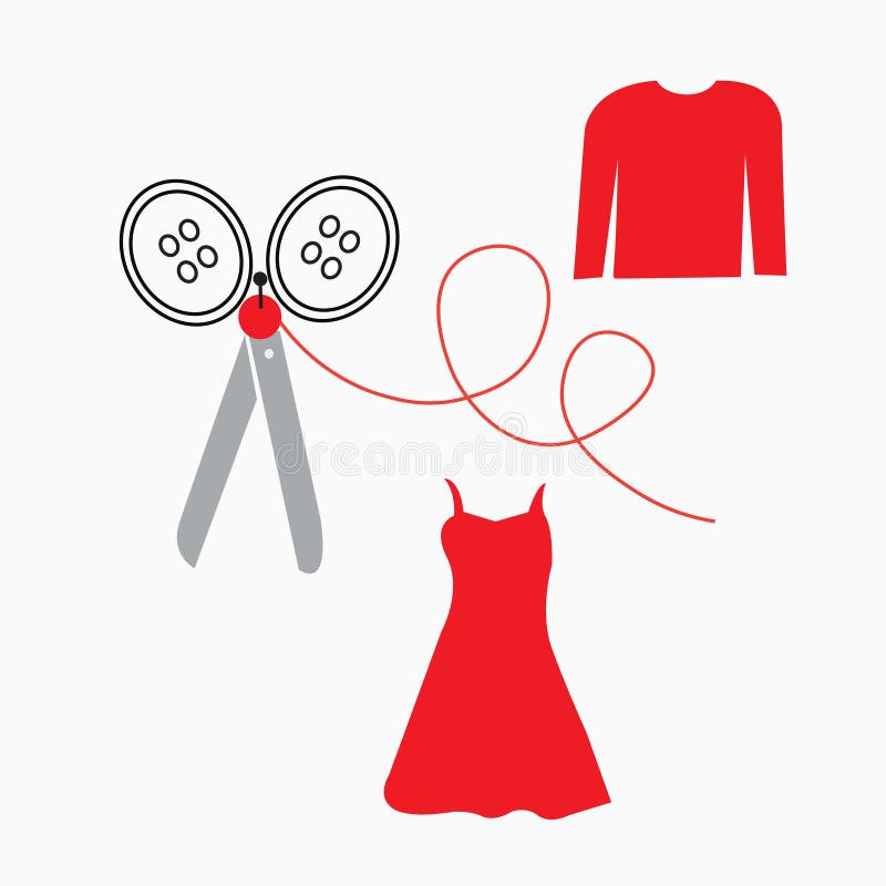 Scissors with buttons, pins and yarn, sewing accessories stock illustration