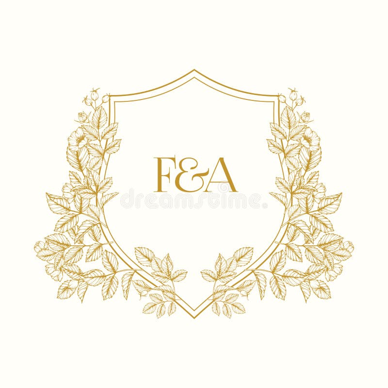 FA Initial Wedding Monogram Logo Crest, F and A Wedding Logo Design, Custom Wreath Wedding Monogram, Crest Initial Wedding Logo. royalty free illustration