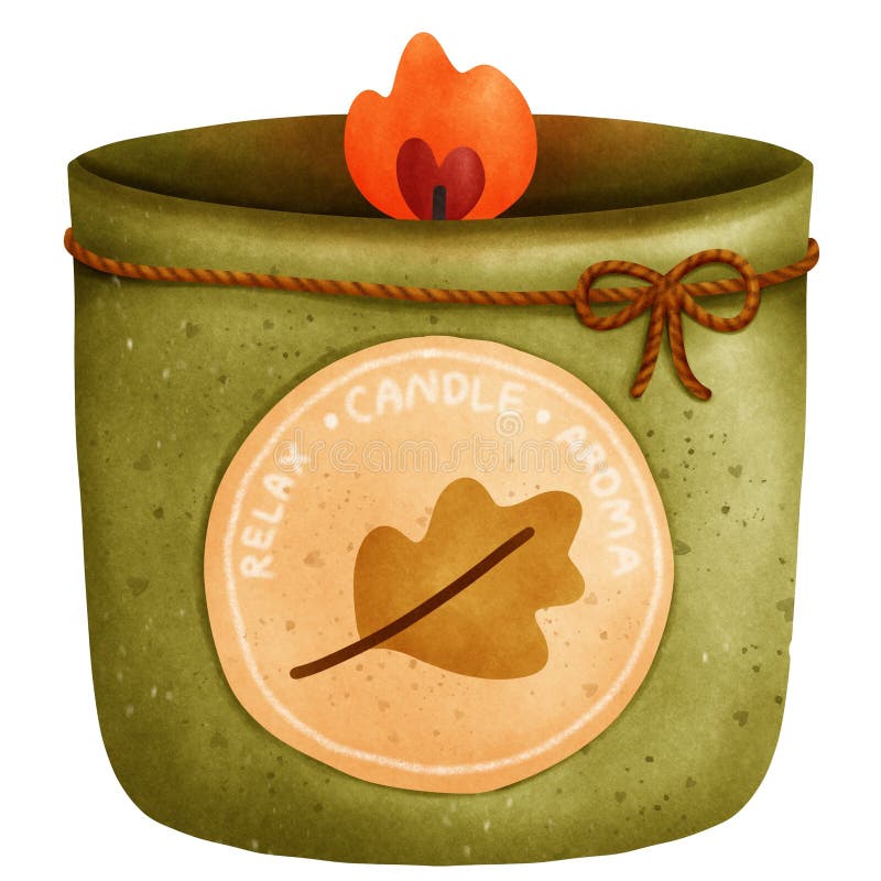 Cute and Cozy Style Home Aroma Candle in Green Glass for Relaxation Stock Image Illustration
