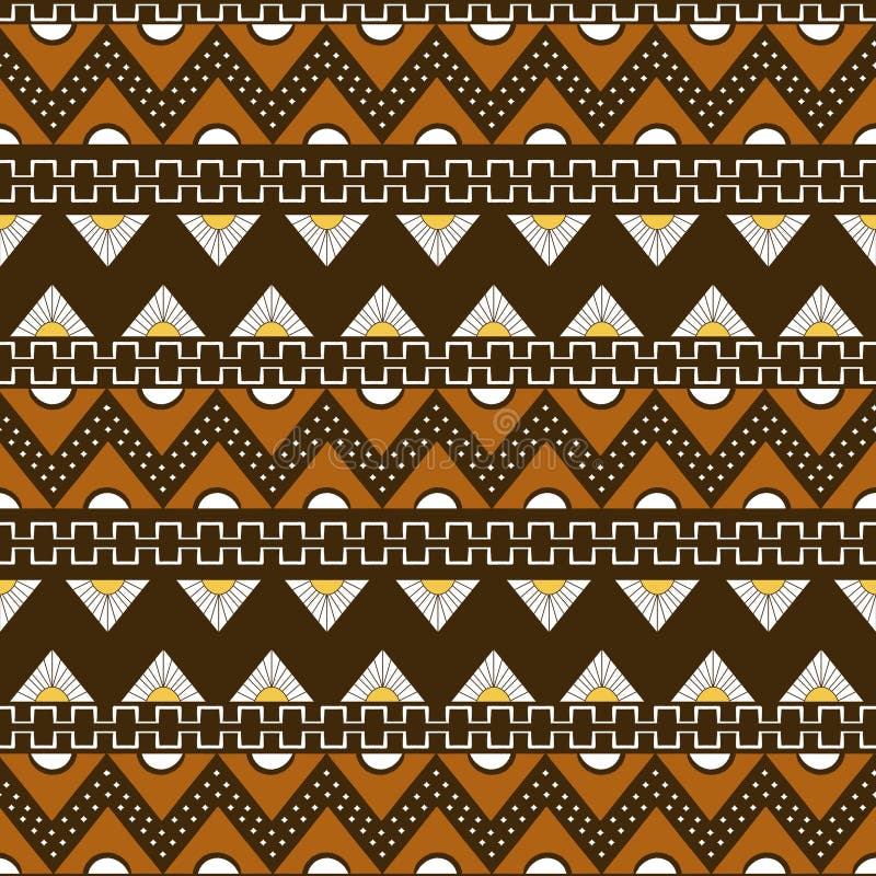 Egyptian-Style Tribal African Fabric Pattern in Brown and Green Tones stock illustration
