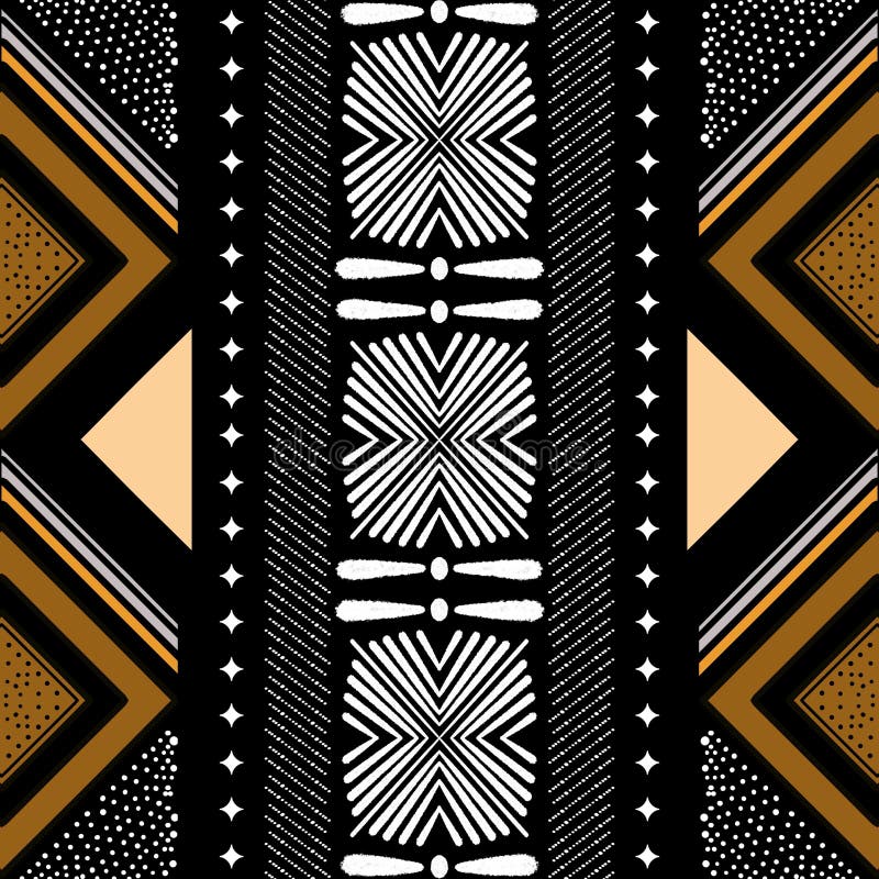 Egyptian-Style Tribal African Fabric Pattern in Brown Tones stock illustration