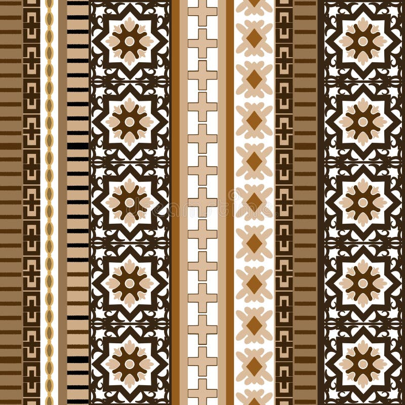 Egyptian-Style Tribal African Fabric Pattern in Brown Tones stock illustration