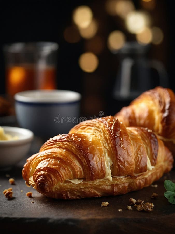 French croissants, best puff pastry dessert, cinematic food photography in studio background stock illustration