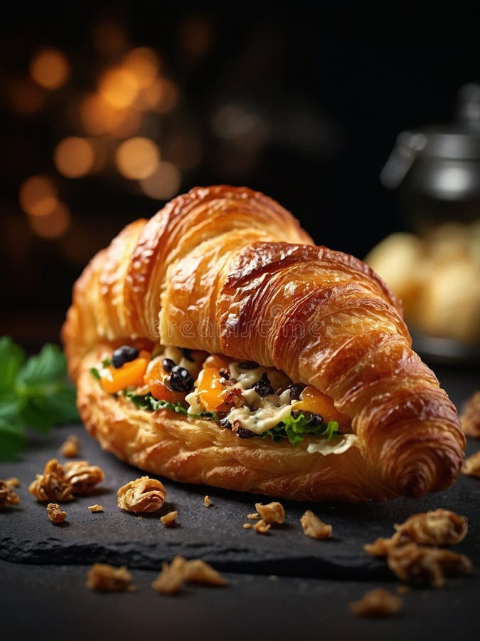 French croissants, best puff pastry dessert, cinematic food photography in studio background vector illustration