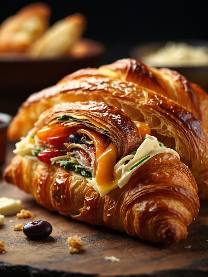 French croissants, best puff pastry dessert, cinematic food photography in studio background stock illustration