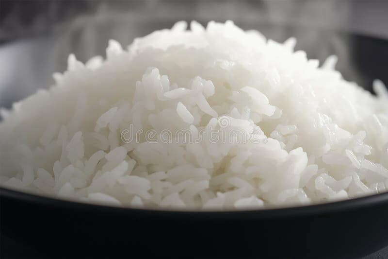 Thai jasmine rice fluffy cooked in the black ceramic plate. stock illustration