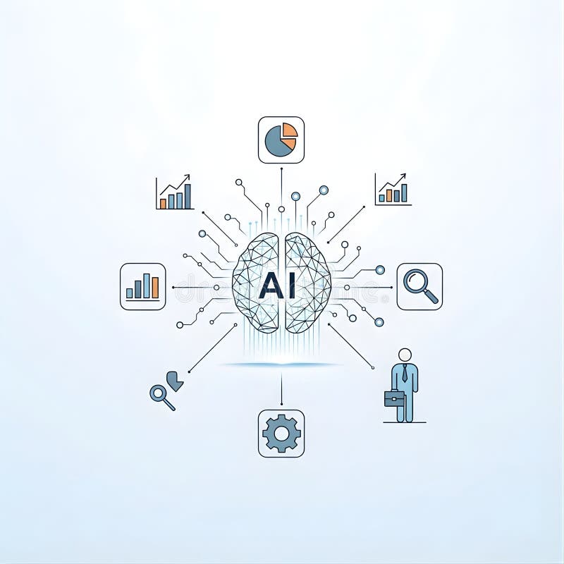Graphical representation of artificial intelligence. stock illustration