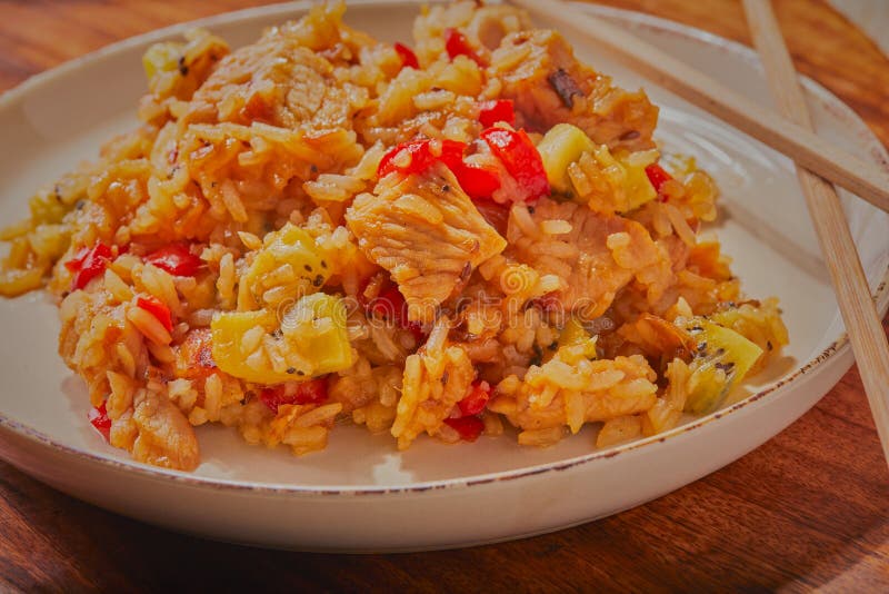 Sweet and Sour Chicken and Rice. Stock Photo Image of cuisine