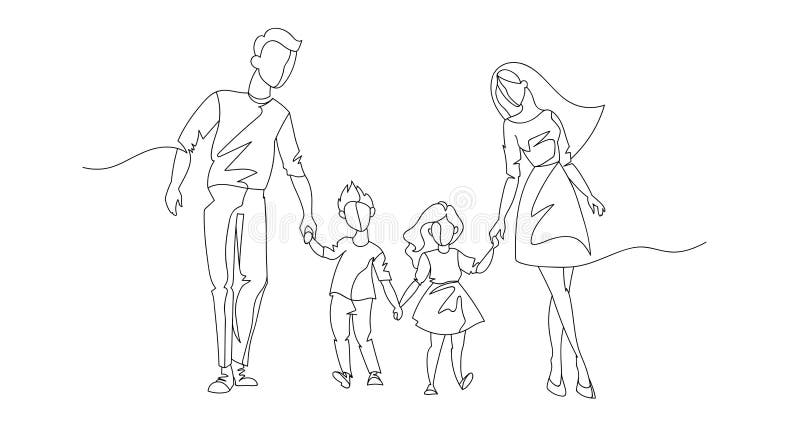 Ununterbrochene Linie Eltern, die mit Kindern gehen Eine Linie glückliche Familie Konturn-Leute im Freien Parenting-Charaktere lizenzfreie abbildung Ununterbrochene Linie Eltern, die mit Kindern gehen Eine Linie glückliche Familie Konturn-Leute im Freien Parenting-Charaktere lizenzfreie abbildung