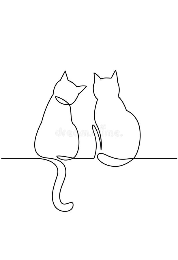 Ununterbrochenes Federzeichnung von zwei glücklichen Katzenschattenbildern