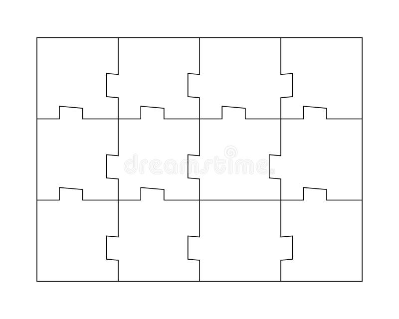 Unusual Abstract Blank Rectangle Jigsaw Puzzle with 12 Pieces. Simple Line  Art Style for Printing and Web Stock Vector - Illustration of white, black:  214036810