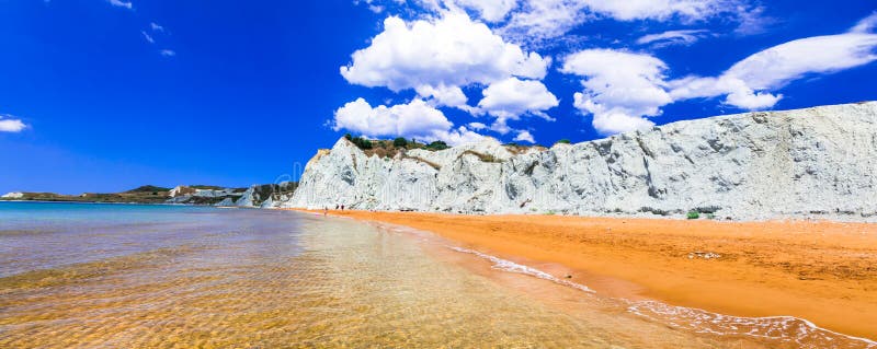 Unusual beautiful Xi beach with orange sands in Kefalonia island