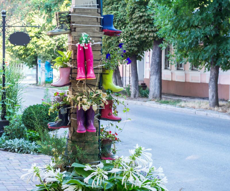 Unusual flower beds decoration of the street